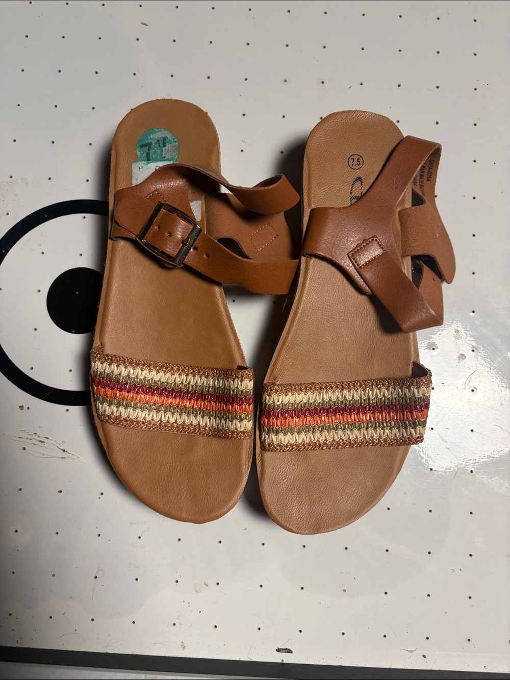 CL by Laubry Women’s Tan Leather Sandals with Woven Accent 7.5